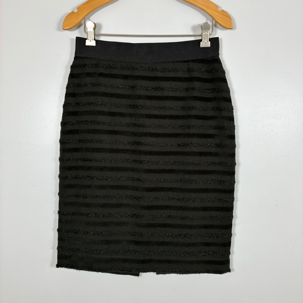 Ann Taylor Pencil Skirt 0 Stripe Velvet Metallic Fringe Holiday Party Office